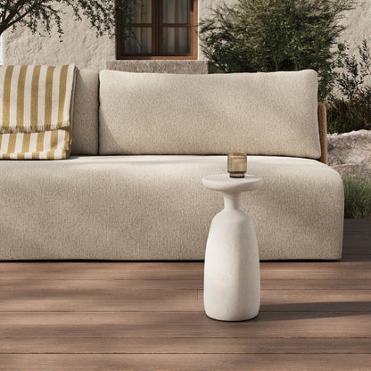Ramara Outdoor Nesting End Table by Four Hands in aged white concrete. Made from solid concrete in a transitional style.