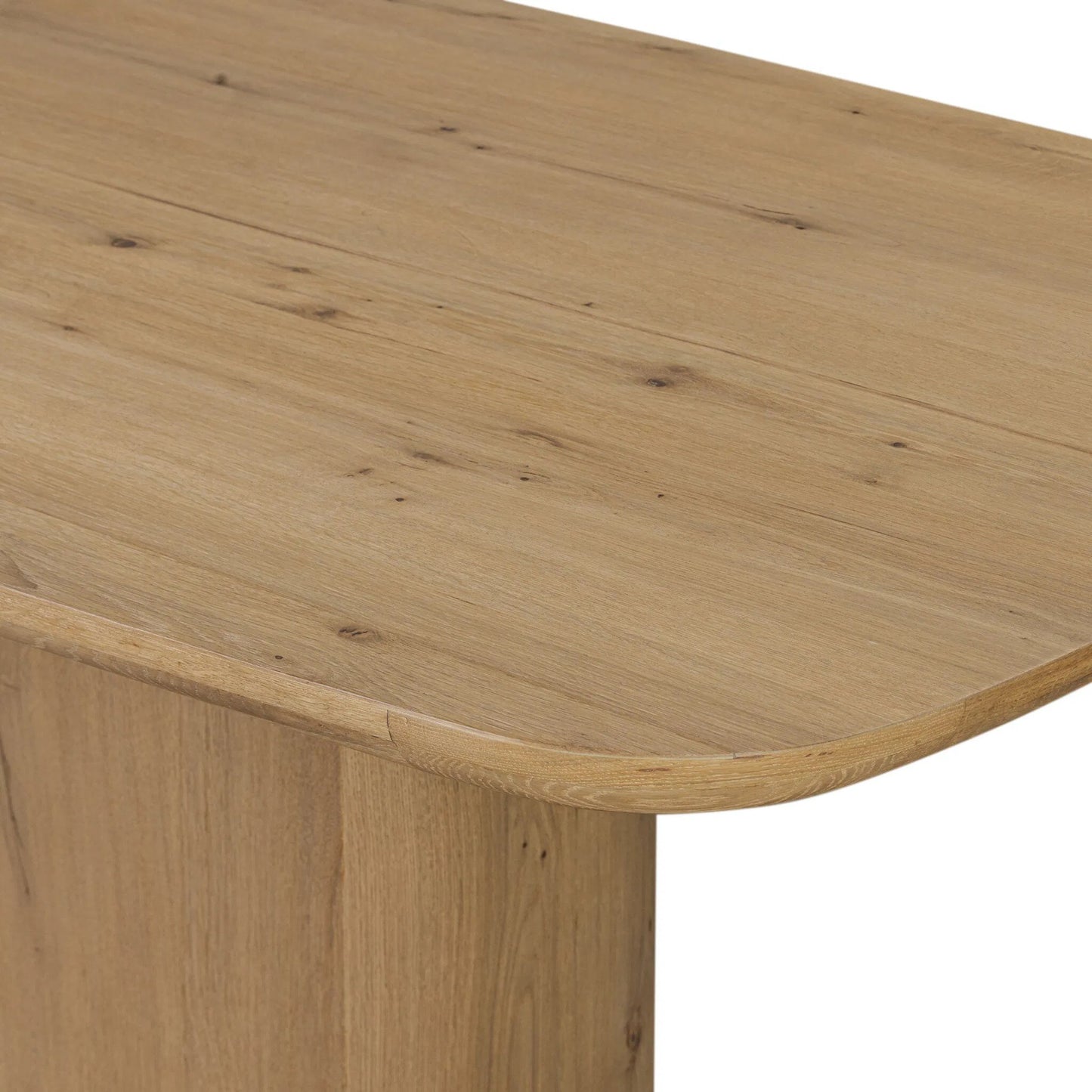 006 SI-2446521 | Closeup | Barto Dining Table by Four Hands in aged smoked oak veneer. Made from thick oak veneer, solid oak in a transitional style.