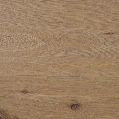 Barto Dining Table by Four Hands in aged smoked oak veneer. Made from thick oak veneer, solid oak in a transitional style.