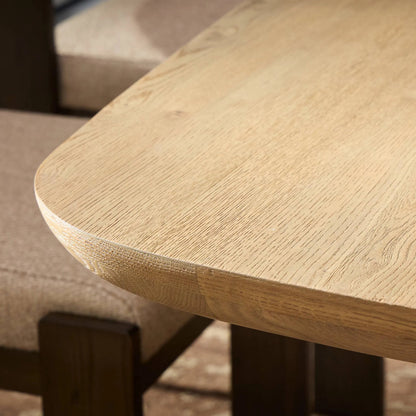Barto Dining Table by Four Hands in aged smoked oak veneer. Made from thick oak veneer, solid oak in a transitional style.