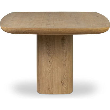 Barto Dining Table by Four Hands in aged smoked oak veneer. Made from thick oak veneer, solid oak in a transitional style.