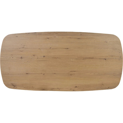 Barto Dining Table by Four Hands in aged smoked oak veneer. Made from thick oak veneer, solid oak in a transitional style.