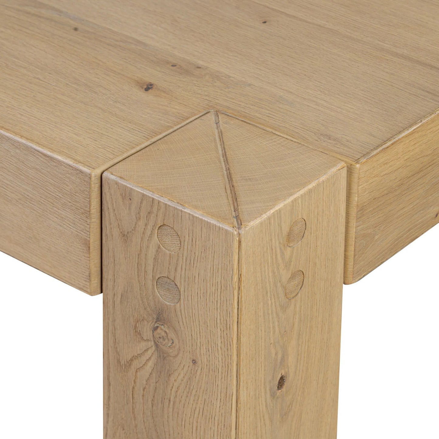 006 SI-2446545 | Closeup | Emmer Dining Table by Four Hands in aged smoked oak, aged smoked oak veneer. Made from solid oak, thick oak veneer in a transitional style.