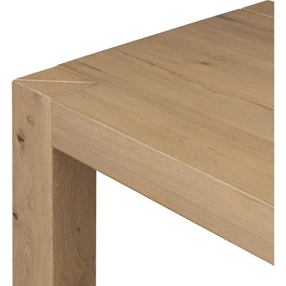 Emmer Dining Table by Four Hands in aged smoked oak, aged smoked oak veneer. Made from solid oak, thick oak veneer in a transitional style.