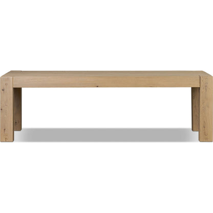 Emmer Dining Table by Four Hands in aged smoked oak, aged smoked oak veneer. Made from solid oak, thick oak veneer in a transitional style.