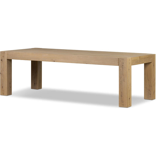 Emmer Dining Table by Four Hands in aged smoked oak, aged smoked oak veneer. Made from solid oak, thick oak veneer in a unique style.