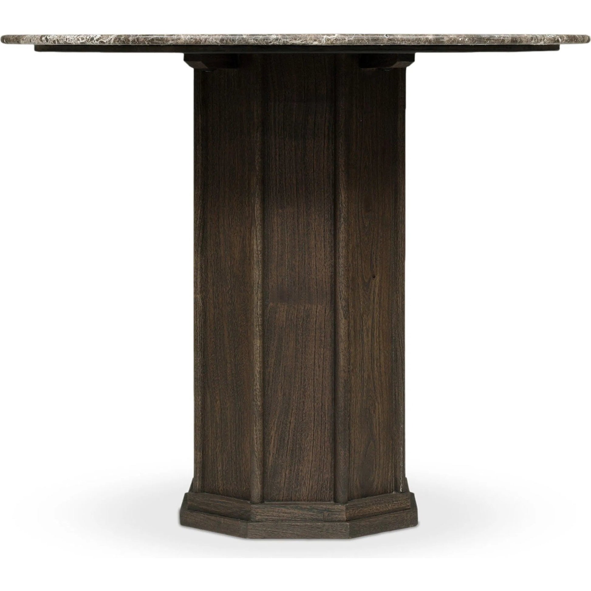 Pavlo Bistro Table by Four Hands in brown marble, dark brown acacia. Made from solid marble, solid acacia in a modern style.