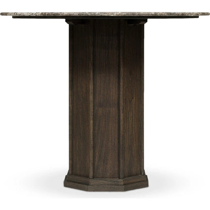 Pavlo Bistro Table by Four Hands in brown marble, dark brown acacia. Made from solid marble, solid acacia in a modern style.