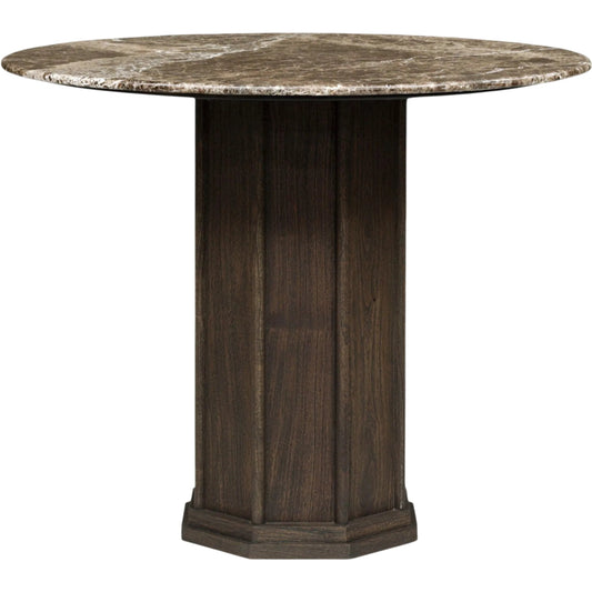 Pavlo Bistro Table by Four Hands in brown marble, dark brown acacia. Made from solid marble, solid acacia in a modern style.