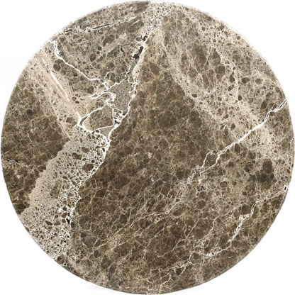 Pavlo Bistro Table by Four Hands in brown marble, dark brown acacia. Made from solid marble, solid acacia in a modern style.