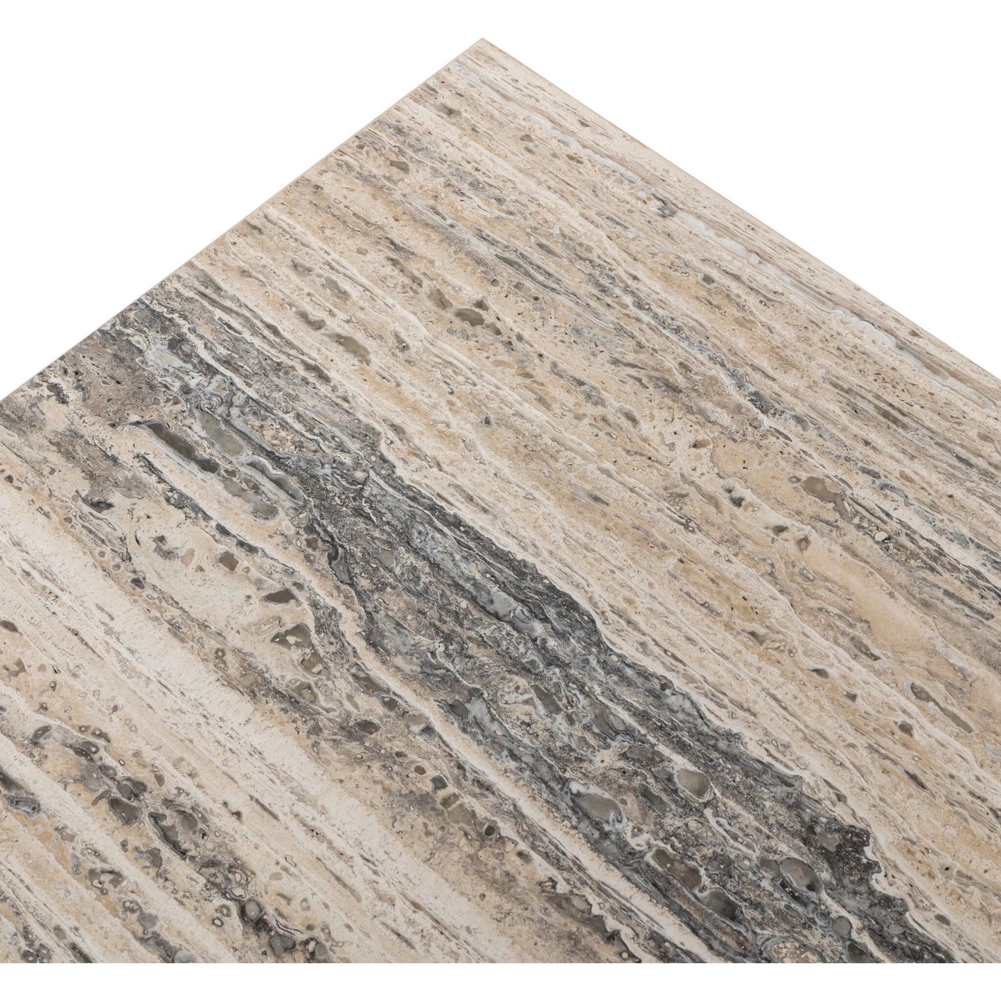 004 SI-2531573 | Closeup | Angelo Coffee Table by Four Hands in white travertine, white tessellated travertine. Made from solid travertine in a transitional style.