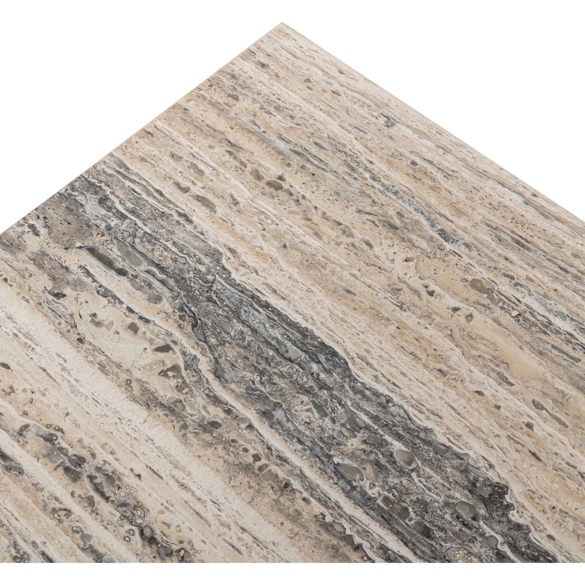 Angelo Coffee Table by Four Hands in white travertine, white tessellated travertine. Made from solid travertine in a transitional style.
