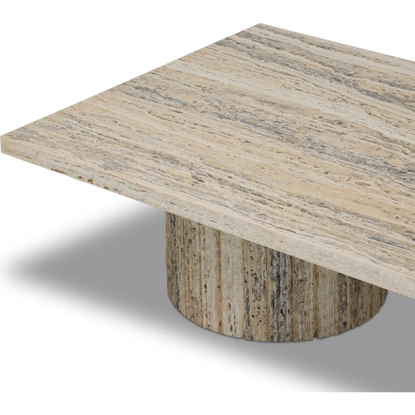 005 SI-2531573 | Closeup | Angelo Coffee Table by Four Hands in white travertine, white tessellated travertine. Made from solid travertine in a transitional style.