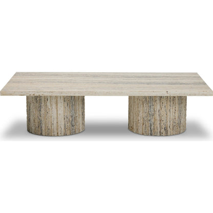 Angelo Coffee Table by Four Hands in white travertine, white tessellated travertine. Made from solid travertine in a transitional style.