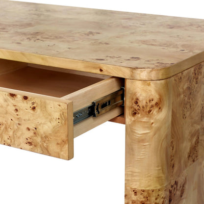 Mullins Desk by Four Hands in natural mappa burl. Made from poplar burl veneer in a modern style.