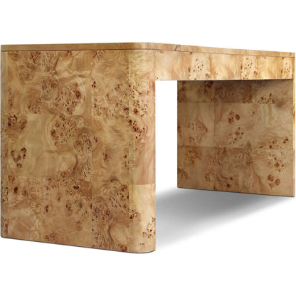 Mullins Desk by Four Hands in natural mappa burl. Made from poplar burl veneer in a modern style.