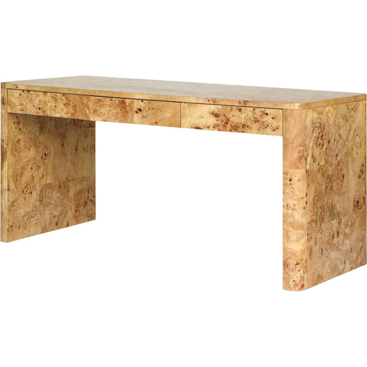 Mullins Desk by Four Hands in natural mappa burl. Made from poplar burl veneer in a modern style.