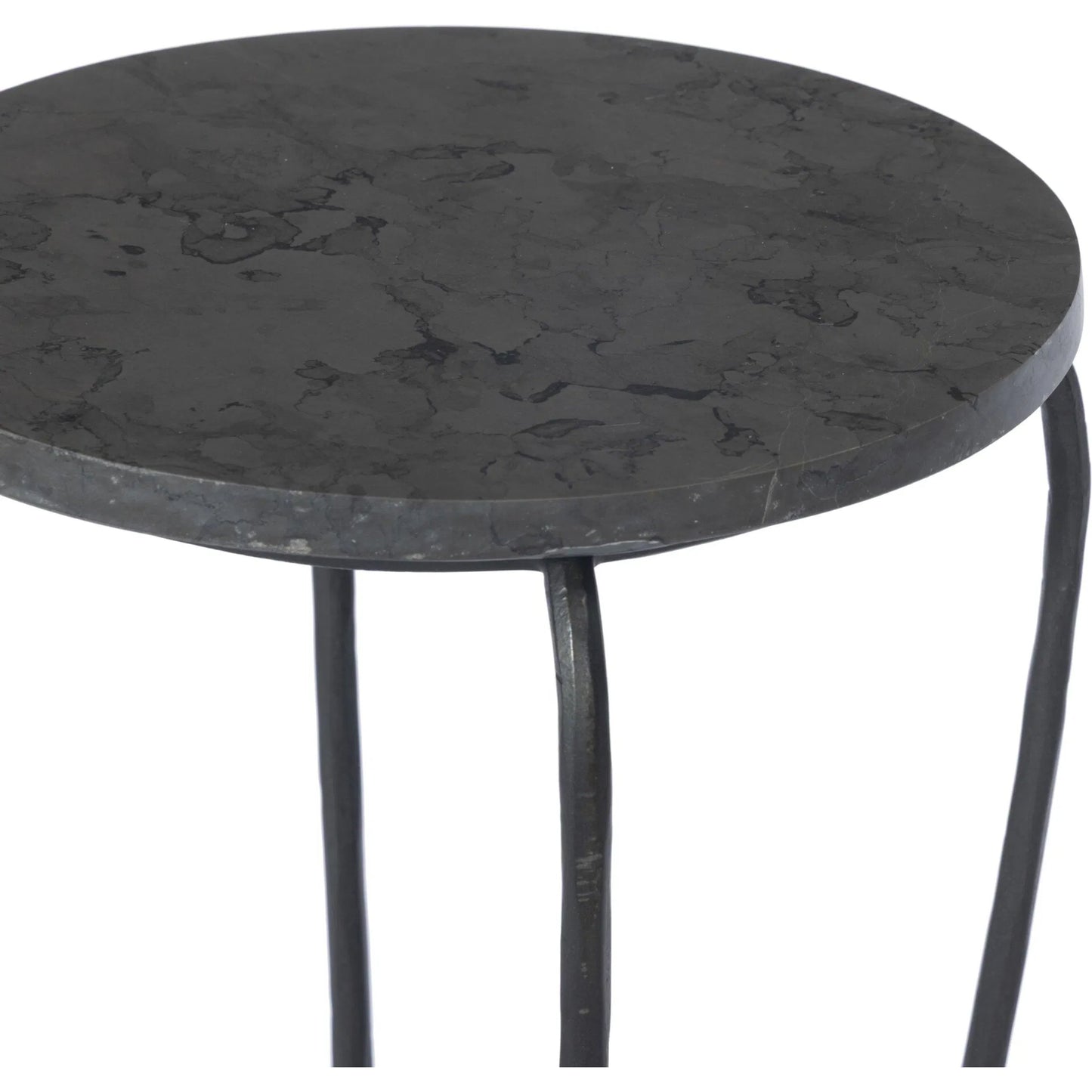 005 SI-2531671 | Closeup | Nina End Table by Four Hands in grey italian marble, hammered gunmetal. Made from solid marble, iron in a unique style.