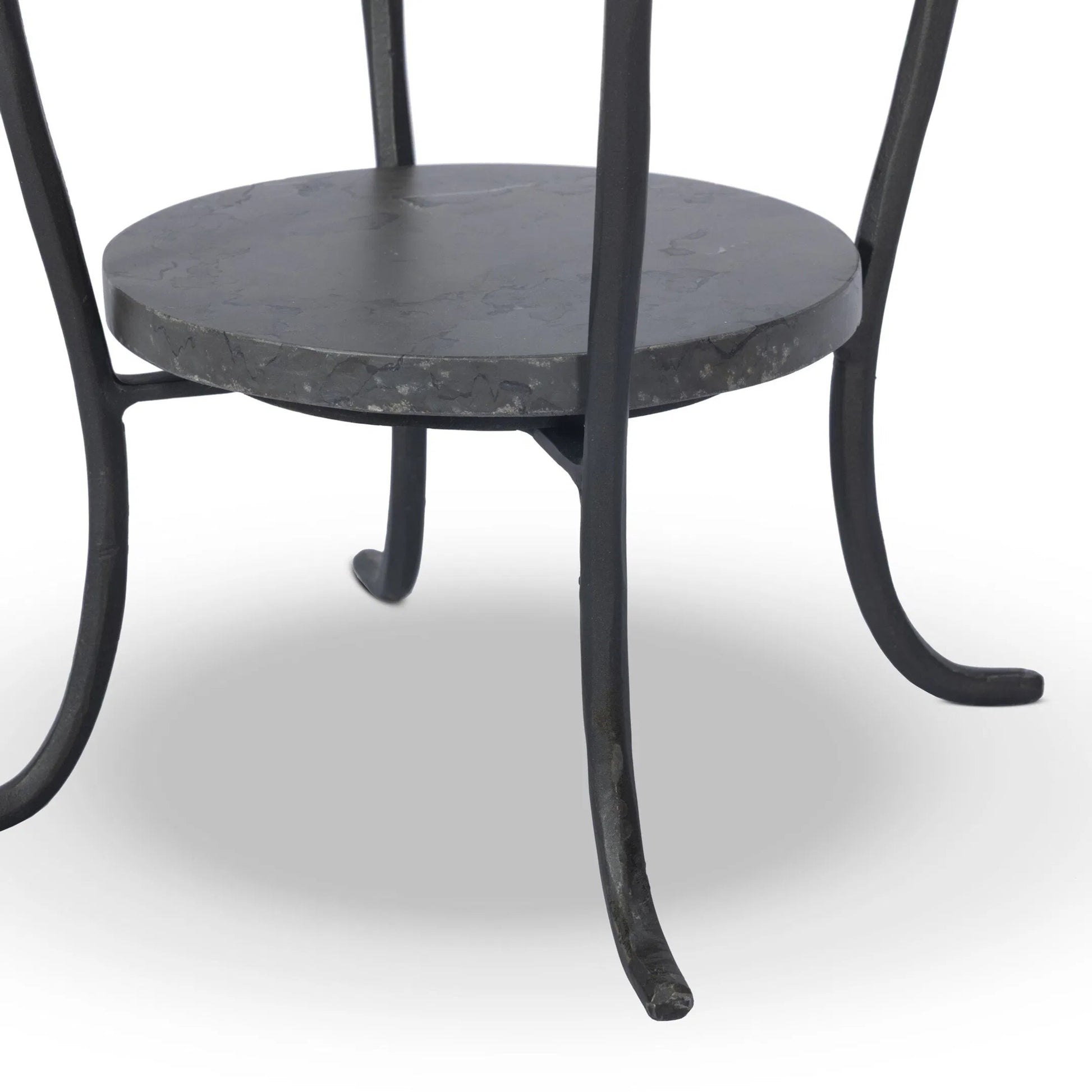 Nina End Table by Four Hands in grey italian marble, hammered gunmetal. Made from solid marble, iron in a unique style.
