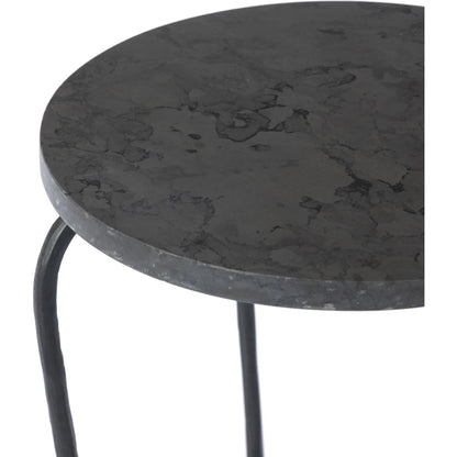 Nina End Table by Four Hands in grey italian marble, hammered gunmetal. Made from solid marble, iron in a unique style.