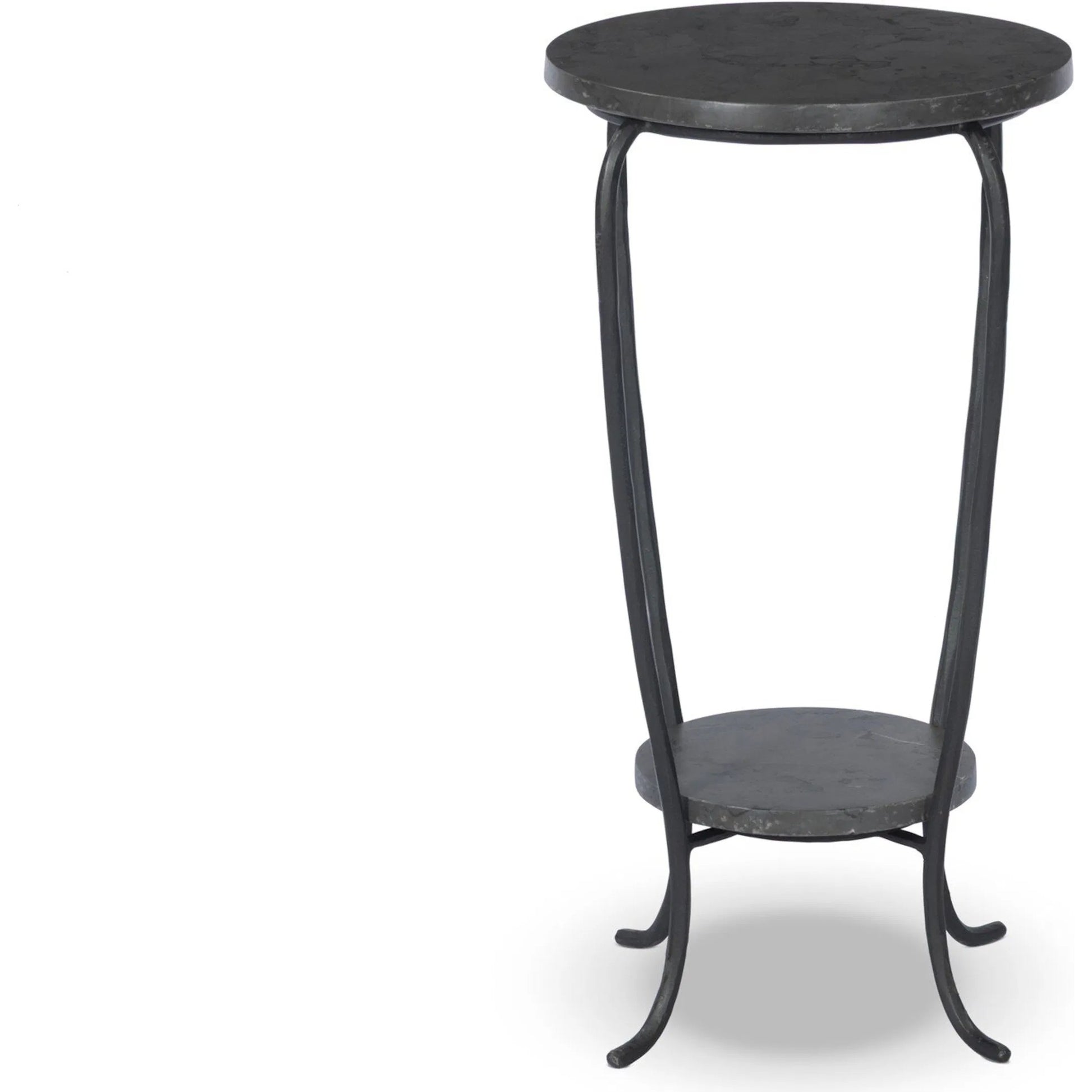 Nina End Table by Four Hands in grey italian marble, hammered gunmetal. Made from solid marble, iron in a unique style.