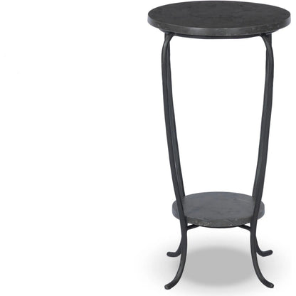Nina End Table by Four Hands in grey italian marble, hammered gunmetal. Made from solid marble, iron in a unique style.