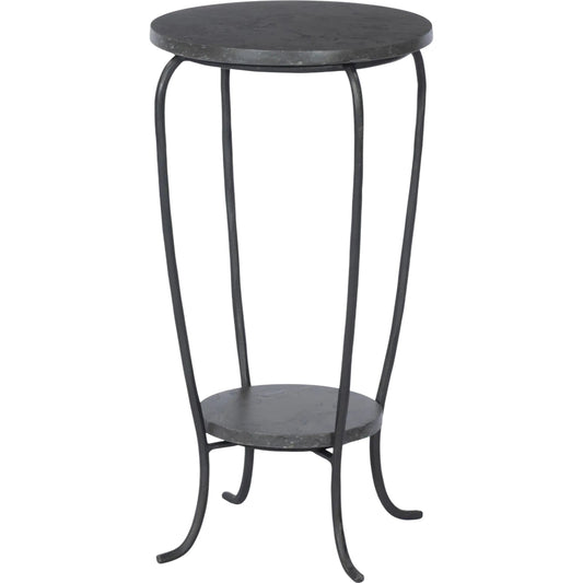 Nina End Table by Four Hands in grey italian marble, hammered gunmetal. Made from solid marble, iron in a unique style.