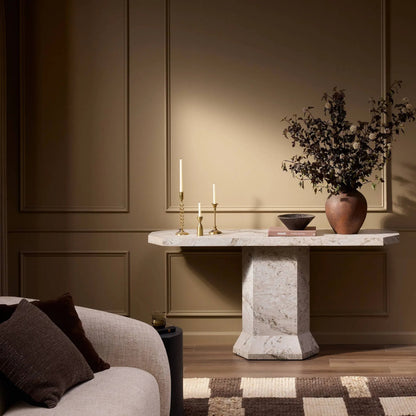 Argos Console Table by Four Hands in sand marble. Made from solid marble in a unique style.