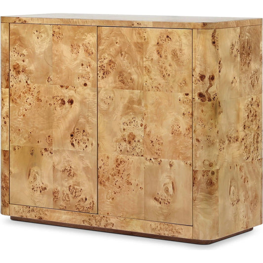 Mullins Small Cabinet by Four Hands in natural mappa burl. Made from poplar burl veneer in a unique style.