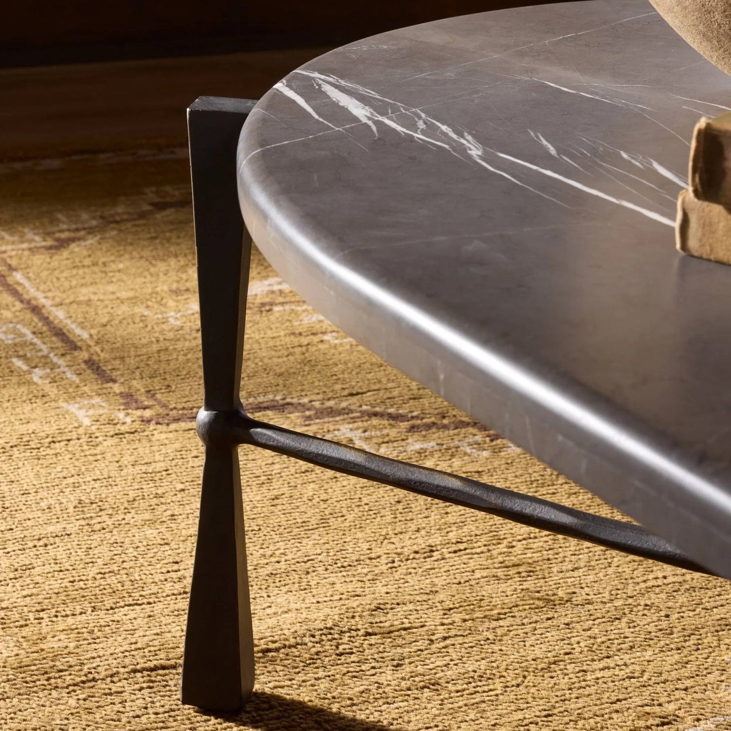 011 SI-2531683 | Closeup | Rayna Coffee Table by Four Hands in grey italian marble, rubbed bronze. Made from solid marble, iron in a unique style.