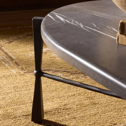 Rayna Coffee Table by Four Hands in grey italian marble, rubbed bronze. Made from solid marble, iron in a unique style.