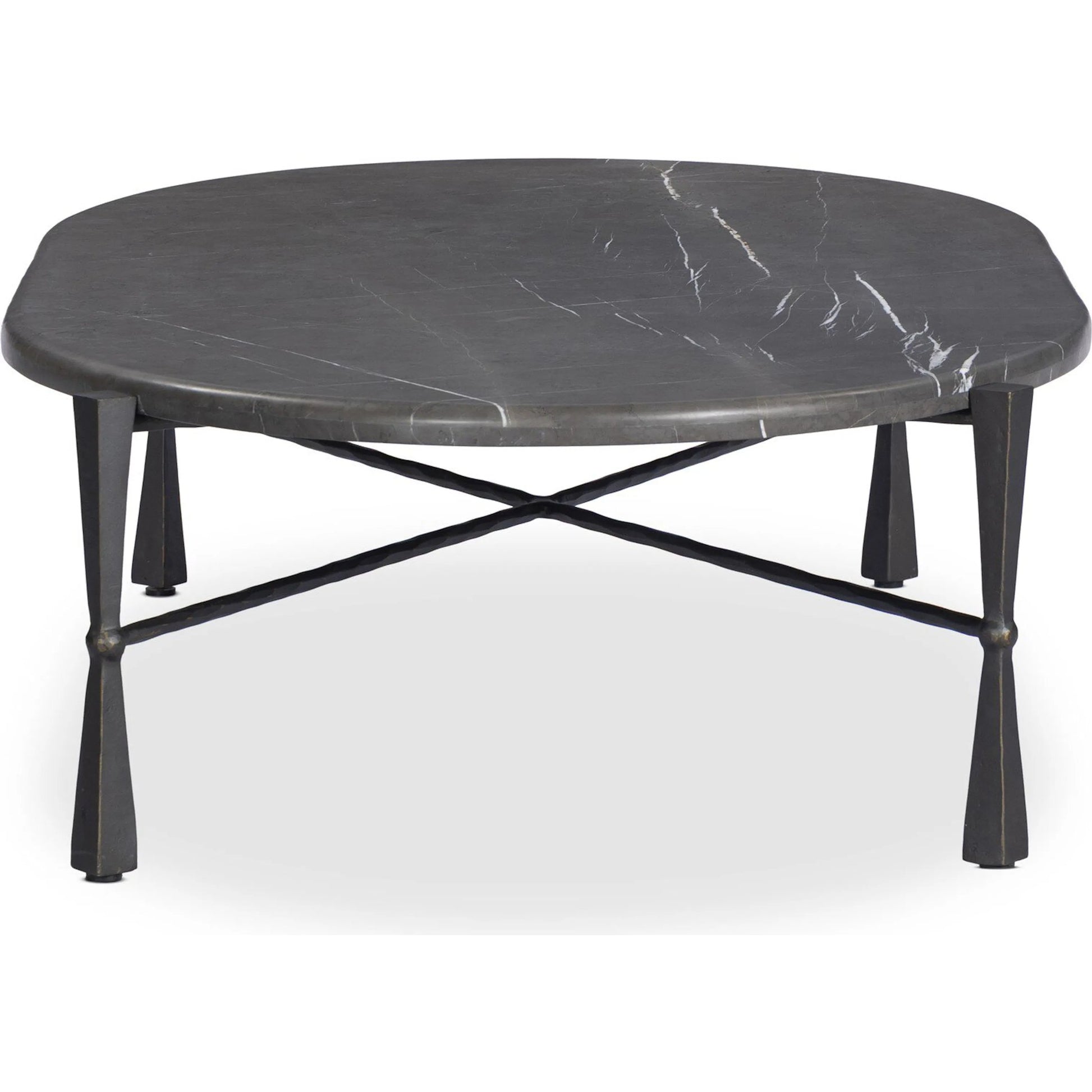 Rayna Coffee Table by Four Hands in grey italian marble, rubbed bronze. Made from solid marble, iron in a unique style.