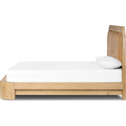 Rane Bed by Four Hands in heirloom sienna, honey brown oak veneer, honey brown oak. Made from top grain leather, thick oak veneer, solid oak in a transitional style.