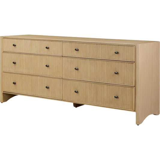 Hazel 6 Drawer Dresser by Four Hands in light wash oak, light wash oak veneer. Made from solid oak, thick oak veneer in a unique style.