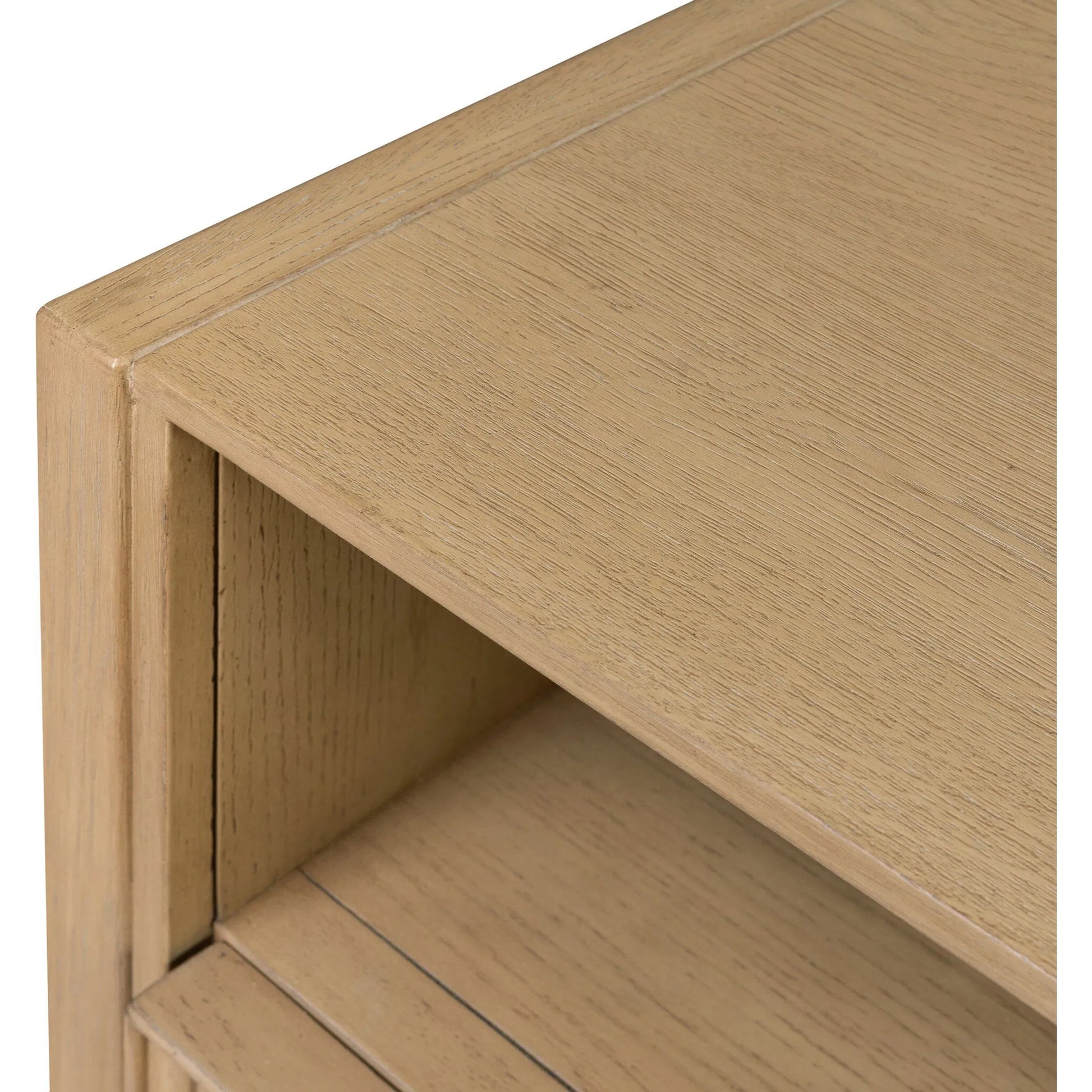 Hazel Nightstand by Four Hands in light wash oak veneer. Made from thick oak veneer, solid oak in a unique style.