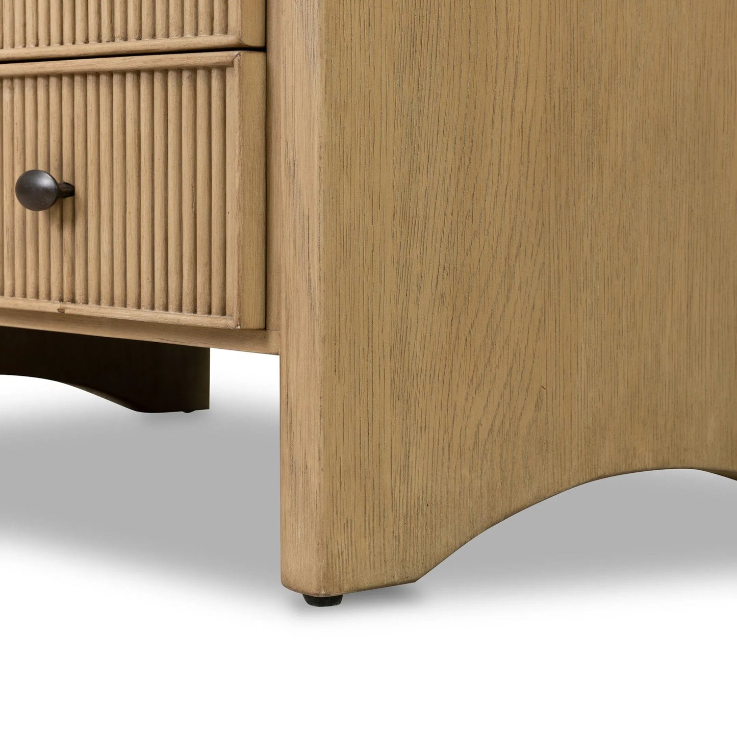 010 SI-2531632 | Closeup | Hazel Nightstand by Four Hands in light wash oak veneer. Made from thick oak veneer, solid oak in a unique style.