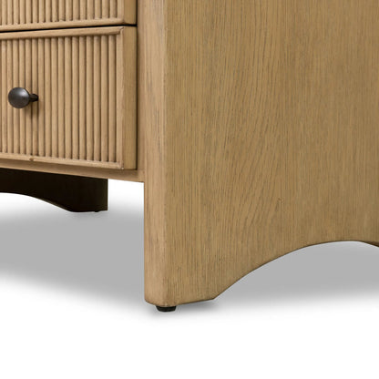 Hazel Nightstand by Four Hands in light wash oak veneer. Made from thick oak veneer, solid oak in a unique style.
