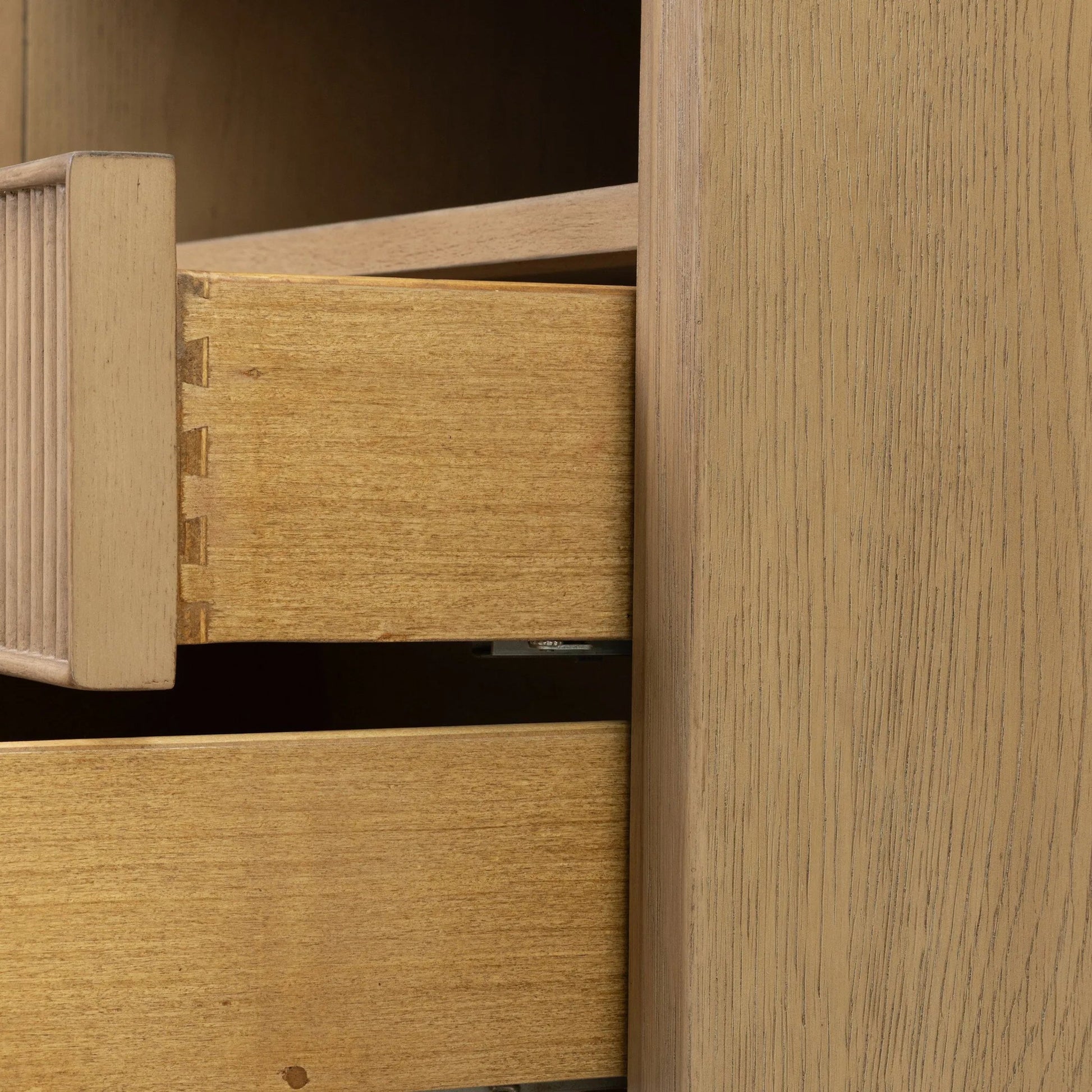 Hazel Nightstand by Four Hands in light wash oak veneer. Made from thick oak veneer, solid oak in a unique style.