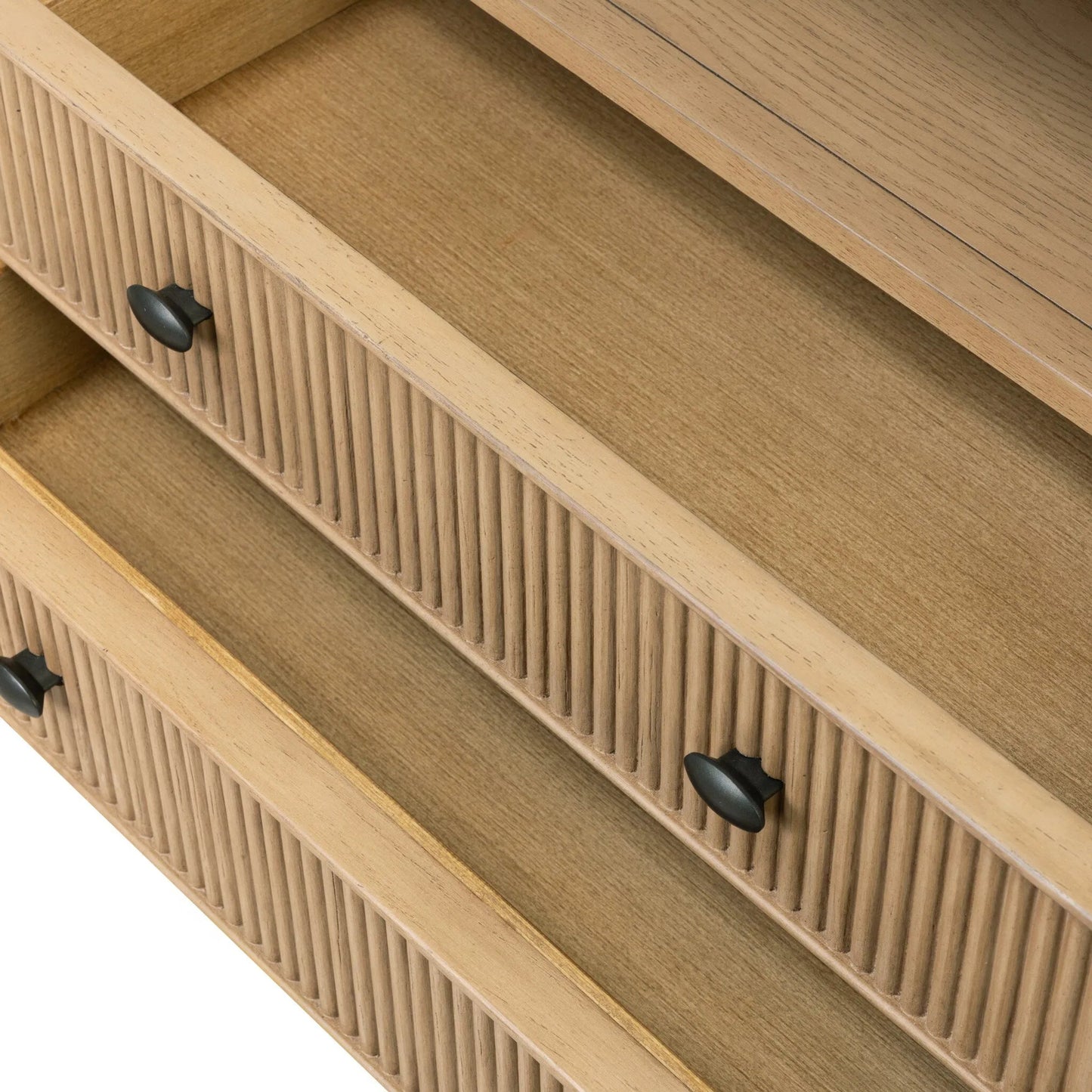013 SI-2531632 | Closeup | Hazel Nightstand by Four Hands in light wash oak veneer. Made from thick oak veneer, solid oak in a unique style.