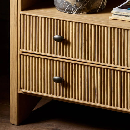 Hazel Nightstand by Four Hands in light wash oak veneer. Made from thick oak veneer, solid oak in a unique style.