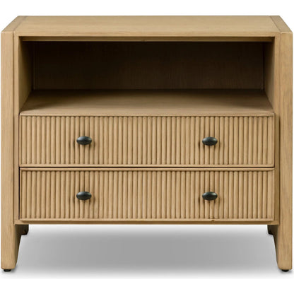 Hazel Nightstand by Four Hands in light wash oak veneer. Made from thick oak veneer, solid oak in a unique style.