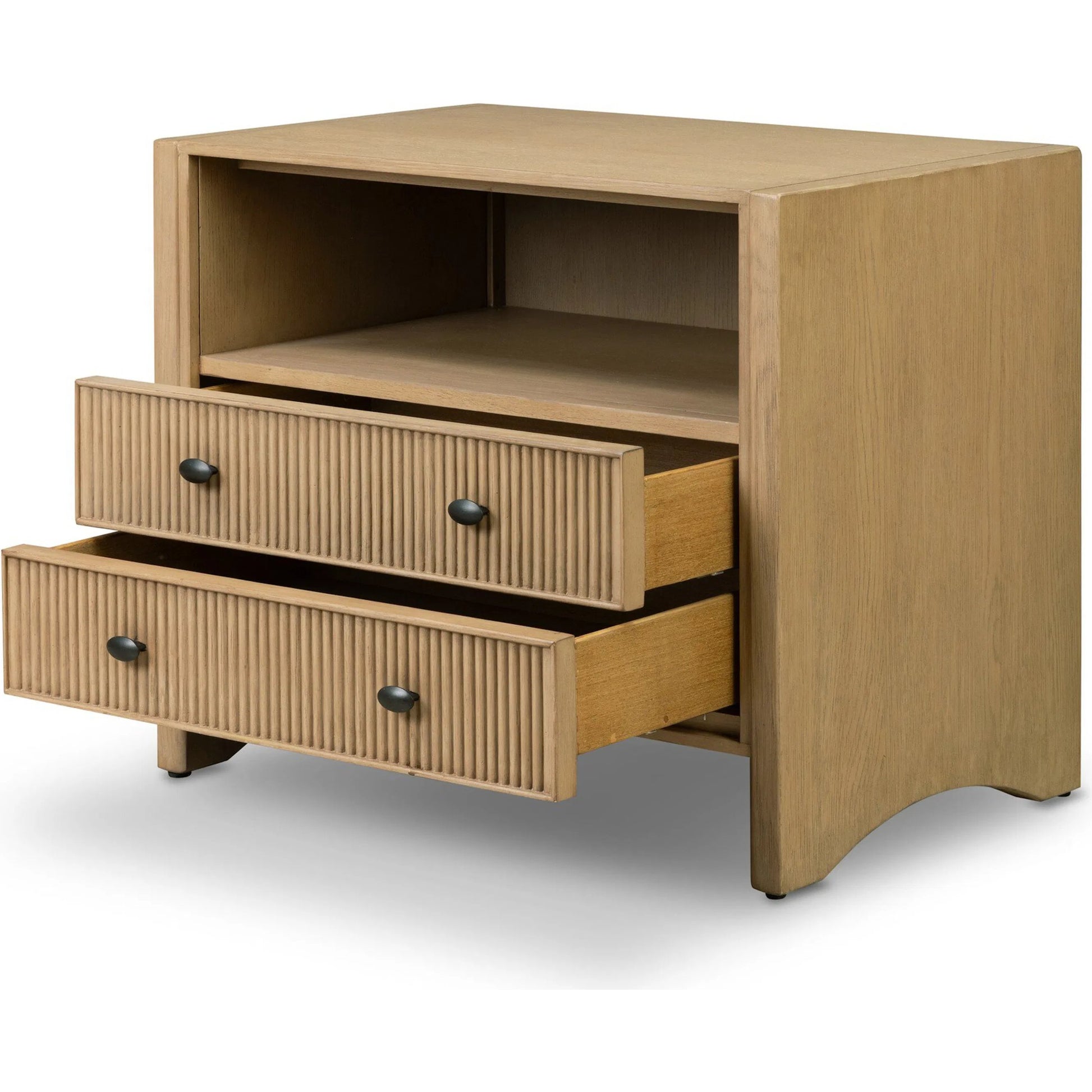 Hazel Nightstand by Four Hands in light wash oak veneer. Made from thick oak veneer, solid oak in a unique style.