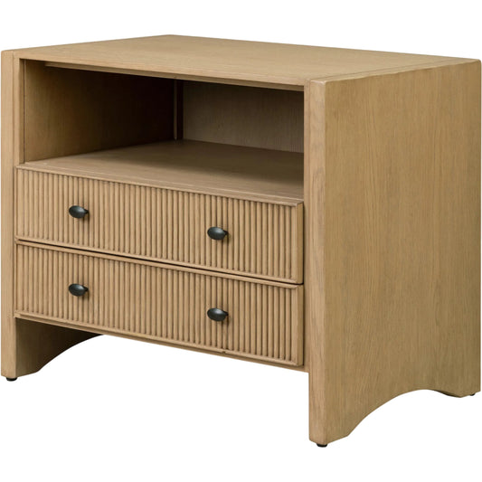 Hazel Nightstand by Four Hands in light wash oak veneer. Made from thick oak veneer, solid oak in a unique style.