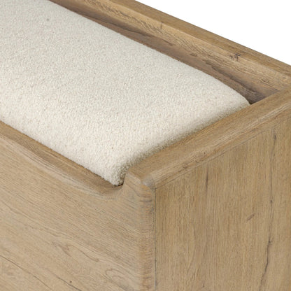 Balon Trunk by Four Hands in charter oatmeal, drifted oak thick veneer. Made from 69% polyester, 23% acrylic, 8% flax/linen, thick oak veneer in a transitional style.