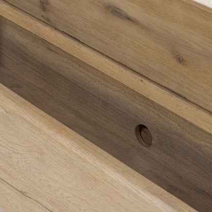 Balon Trunk by Four Hands in charter oatmeal, drifted oak thick veneer. Made from 69% polyester, 23% acrylic, 8% flax/linen, thick oak veneer in a transitional style.