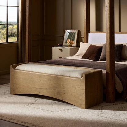 Balon Trunk by Four Hands in charter oatmeal, drifted oak thick veneer. Made from 69% polyester, 23% acrylic, 8% flax/linen, thick oak veneer in a transitional style.