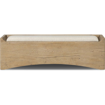 Balon Trunk by Four Hands in charter oatmeal, drifted oak thick veneer. Made from 69% polyester, 23% acrylic, 8% flax/linen, thick oak veneer in a transitional style.