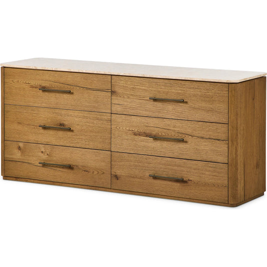 Raleigh 6 Drawer Dresser by Four Hands in worn oak veneer. Made from thick oak veneer, solid oak in a unique style.