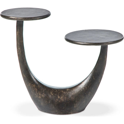 Torrid End Table by Four Hands in distressed bronze. Made from aluminum in a unique style.