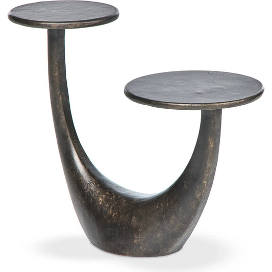 Torrid End Table by Four Hands in distressed bronze. Made from aluminum in a unique style.